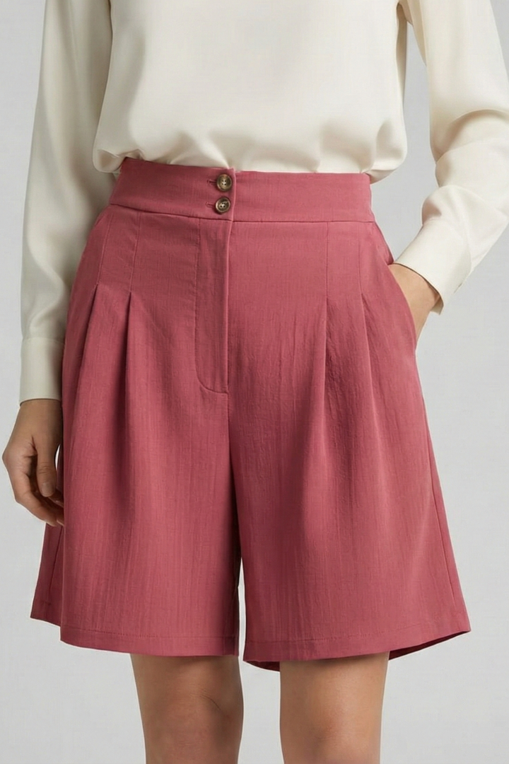 Kamila | Dames shorts met hoge taille en plooien in klassieke snit