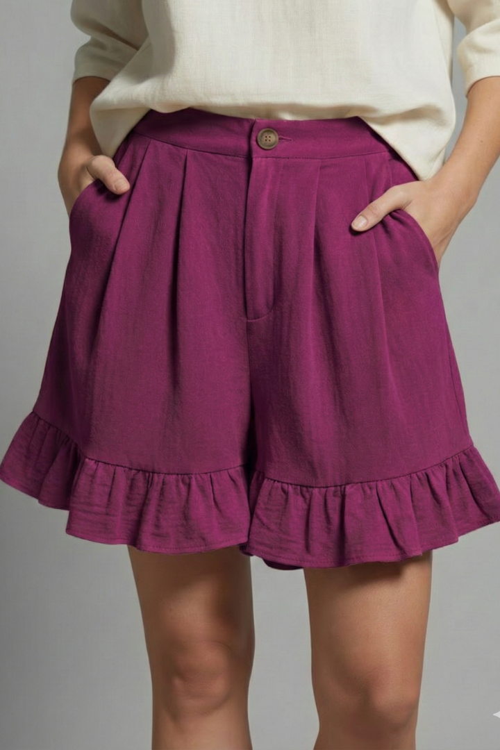 Juliana | Dames Shorts met Hoge Taille en Rimpelzoom in Casual Stijl