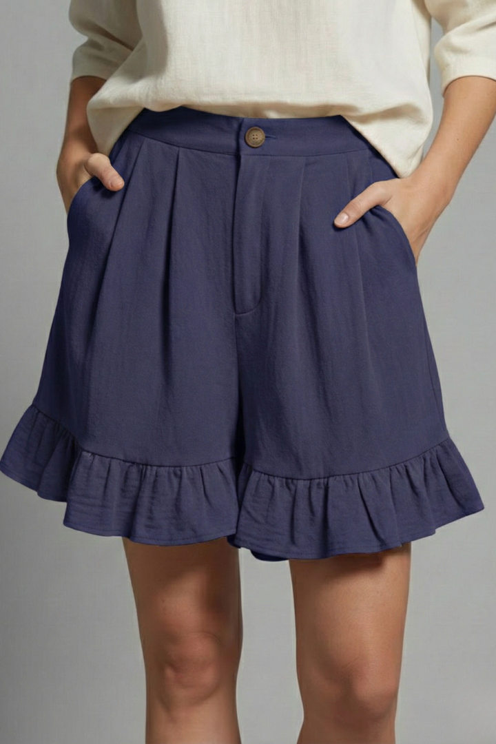 Juliana | Dames Shorts met Hoge Taille en Rimpelzoom in Casual Stijl