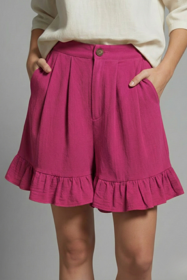 Juliana | Dames Shorts met Hoge Taille en Rimpelzoom in Casual Stijl