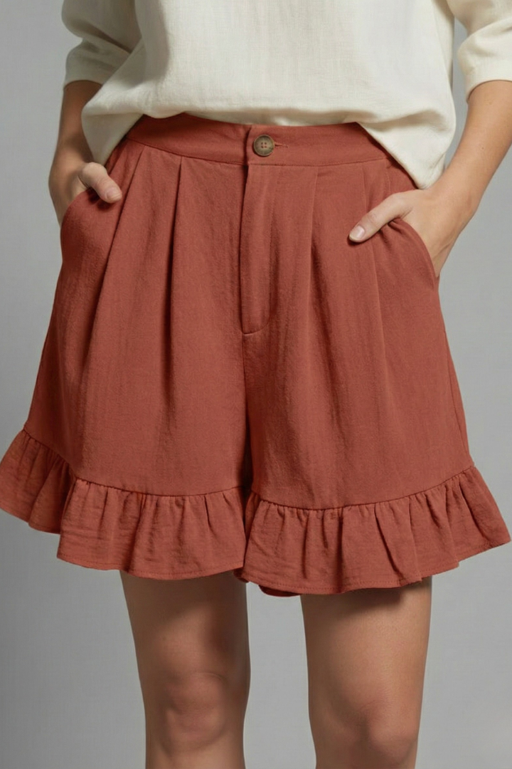 Juliana | Dames Shorts met Hoge Taille en Rimpelzoom in Casual Stijl