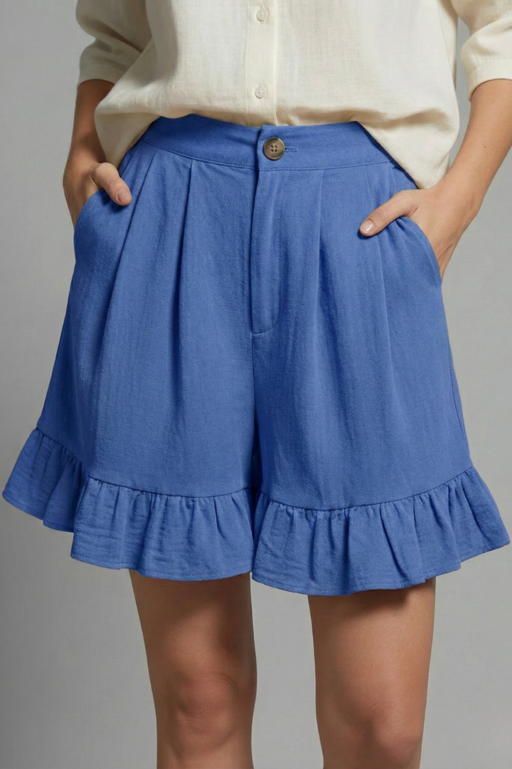 Juliana | Dames Shorts met Hoge Taille en Rimpelzoom in Casual Stijl