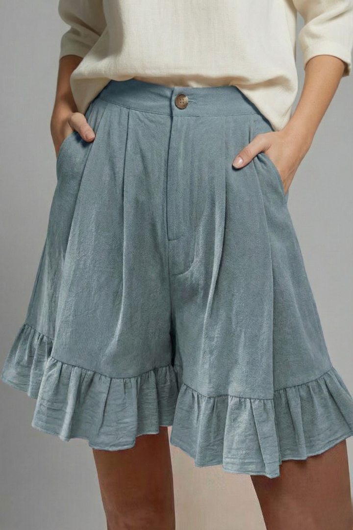 Juliana | Dames Shorts met Hoge Taille en Rimpelzoom in Casual Stijl