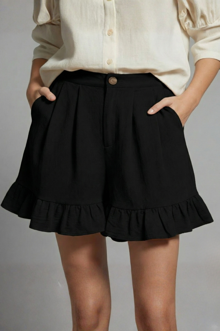 Juliana | Dames Shorts met Hoge Taille en Rimpelzoom in Casual Stijl