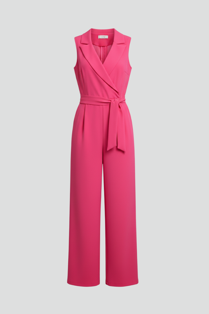 Delilah | Dames V-hals Mouwloos Ceintuur Jumpsuit