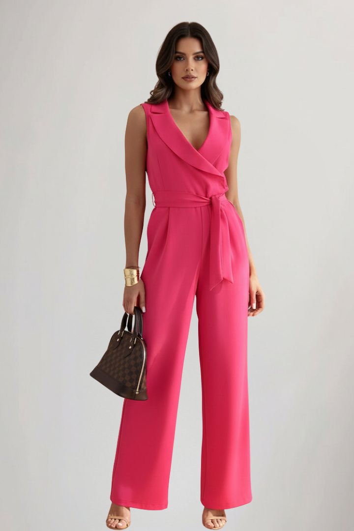Delilah | Dames V-hals Mouwloos Ceintuur Jumpsuit