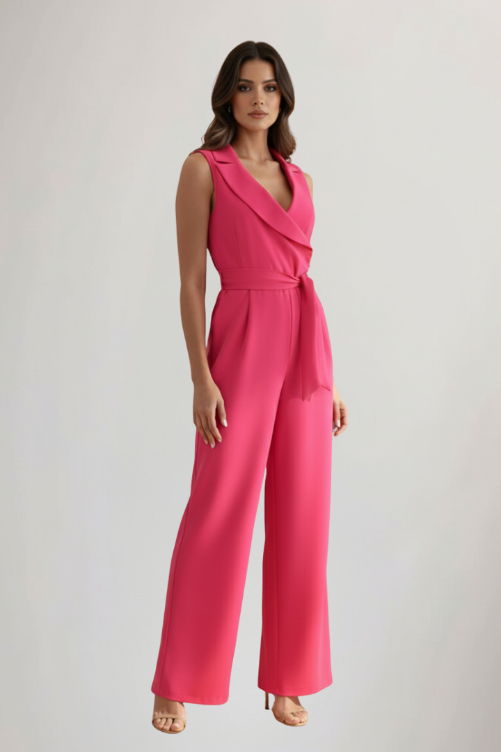 Delilah | Dames V-hals Mouwloos Ceintuur Jumpsuit
