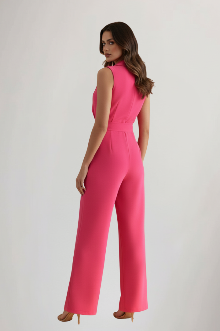 Delilah | Dames V-hals Mouwloos Ceintuur Jumpsuit