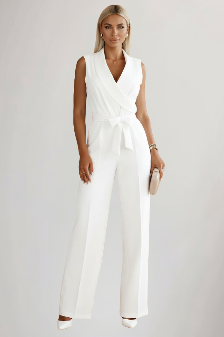 Delilah | Dames V-hals Mouwloos Ceintuur Jumpsuit