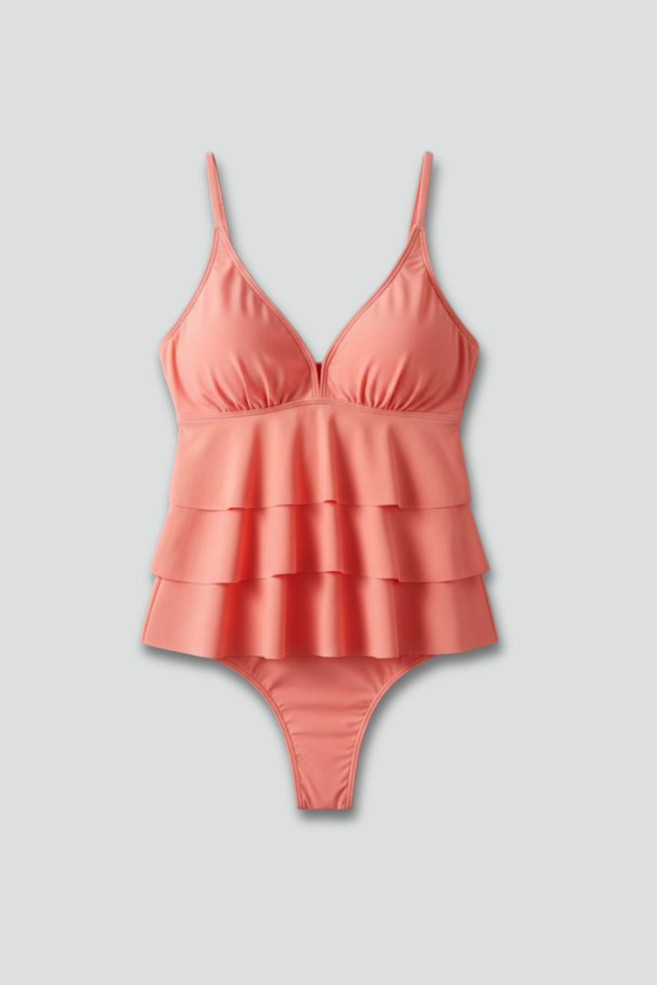 Juliana | Dames Tankini Set met V-Hals en Gelaagde Ruffles
