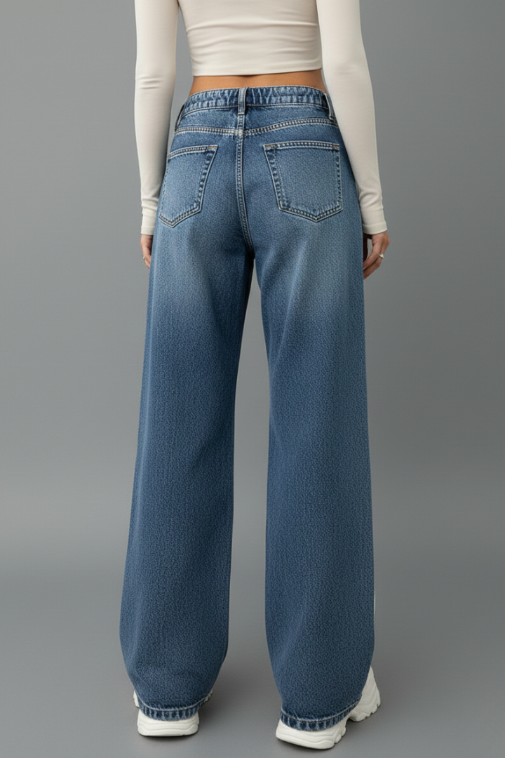 Naomi | Dames Relaxed Wide-Leg Denim Jeans met Koorddetail