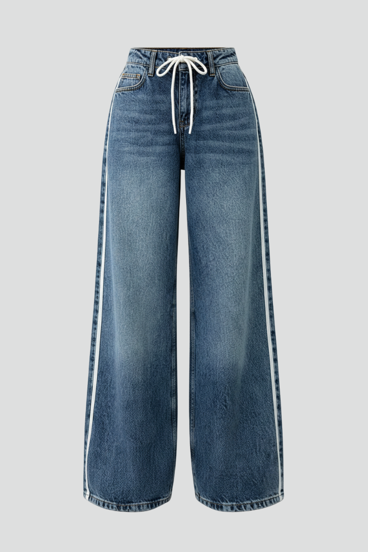 Naomi | Dames Relaxed Wide-Leg Denim Jeans met Koorddetail
