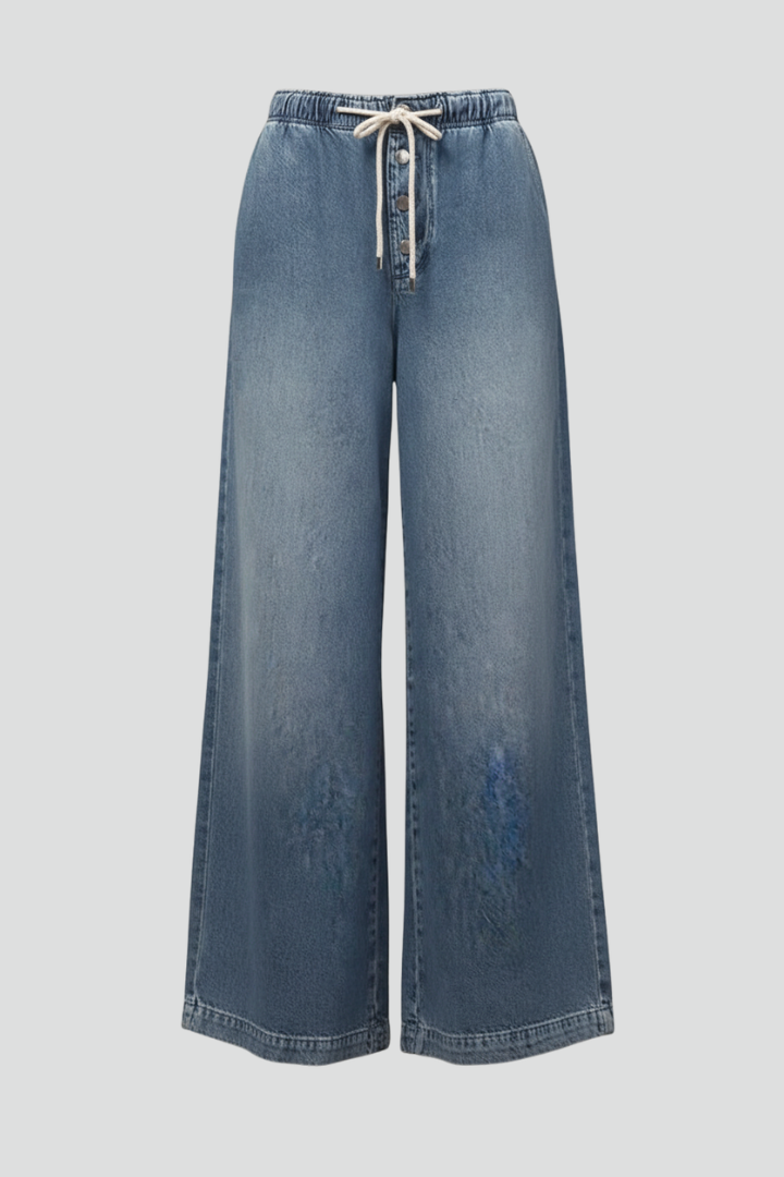 Hannah | Dames Relaxed Wide-Leg Drawstring Denim Jeans
