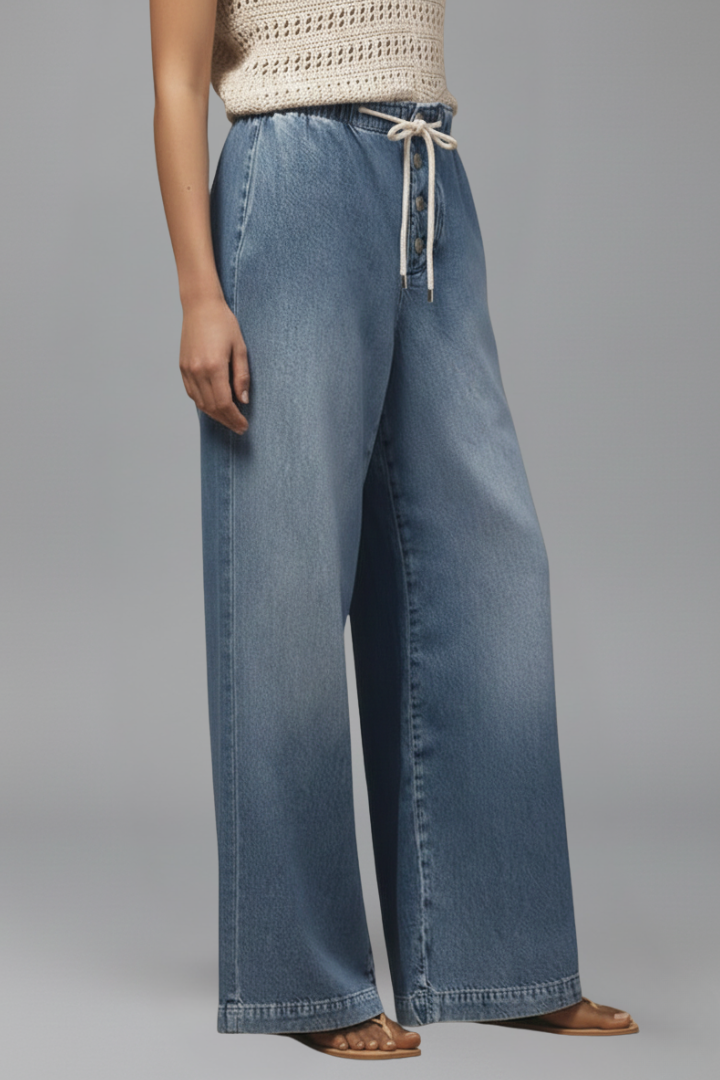 Hannah | Dames Relaxed Wide-Leg Drawstring Denim Jeans