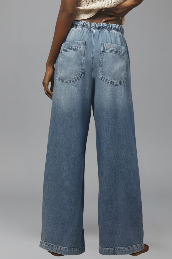 Hannah | Dames Relaxed Wide-Leg Drawstring Denim Jeans
