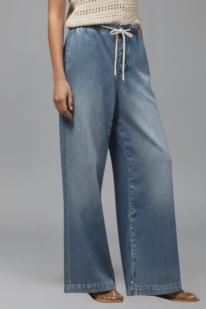 Hannah | Dames Relaxed Wide-Leg Drawstring Denim Jeans