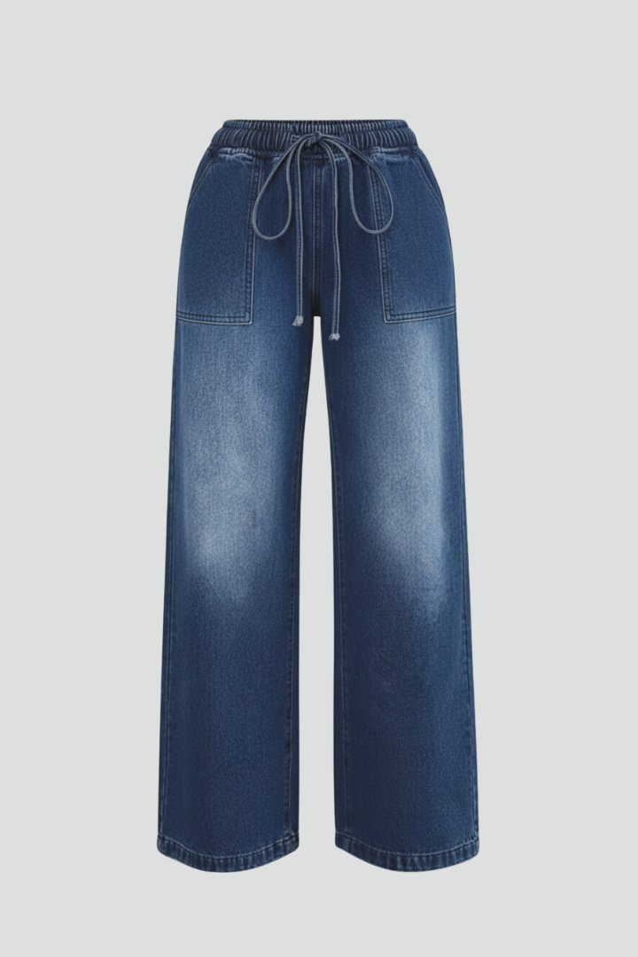 Layla | Dames Casual Wijde Broek met Trekkoord Taille en Opgezette Zakken