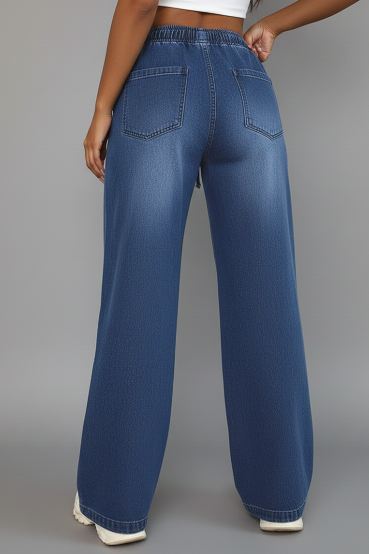 Layla | Dames Casual Wijde Broek met Trekkoord Taille en Opgezette Zakken