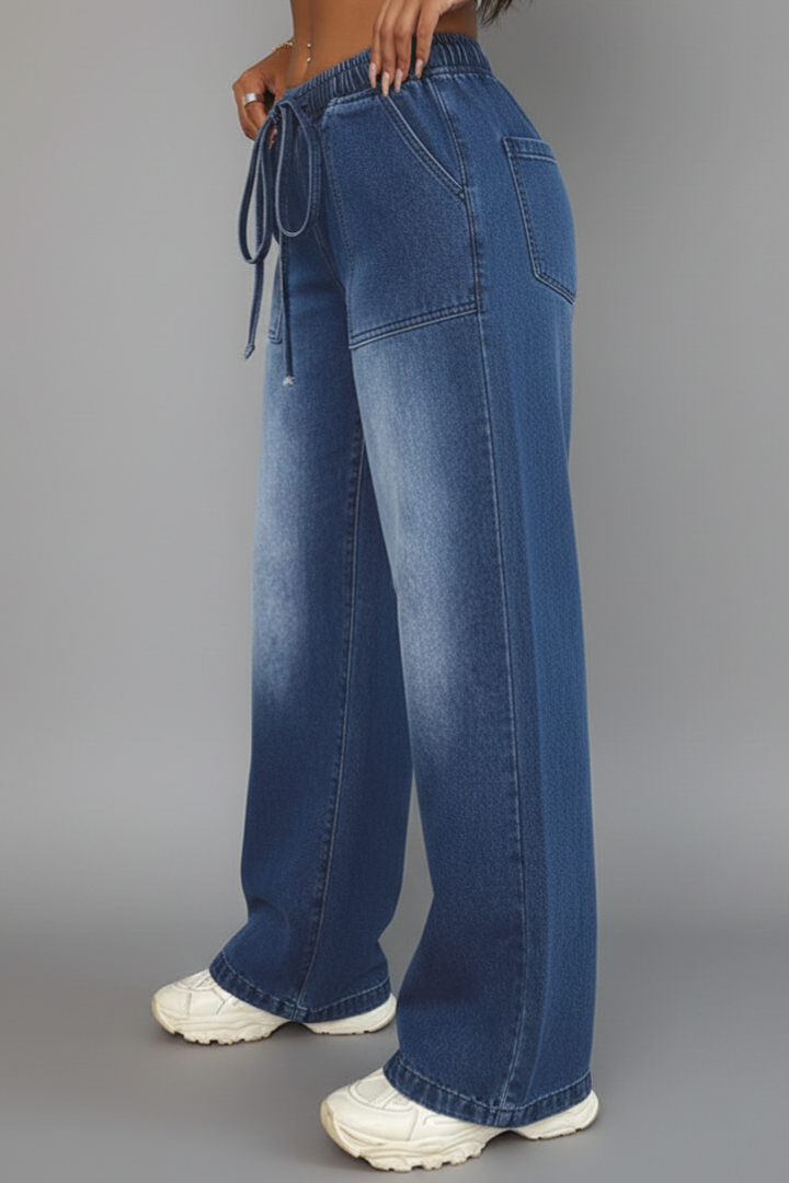 Layla | Dames Casual Wijde Broek met Trekkoord Taille en Opgezette Zakken