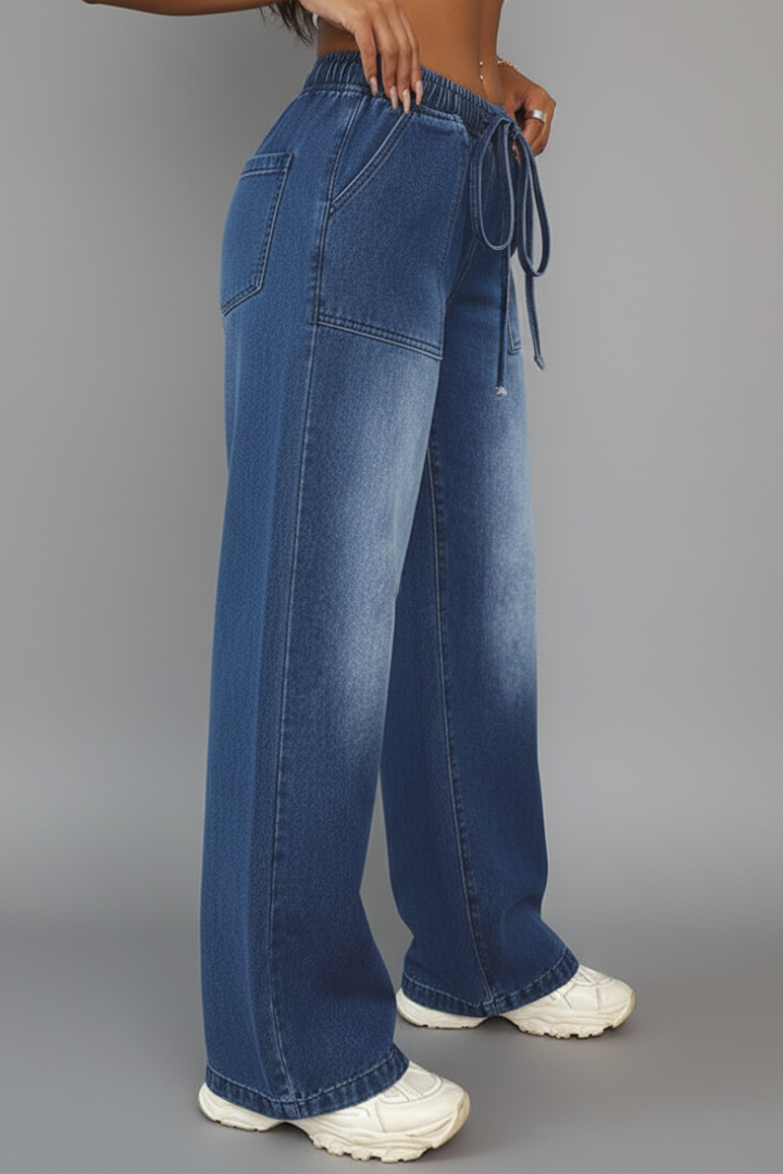 Layla | Dames Casual Wijde Broek met Trekkoord Taille en Opgezette Zakken