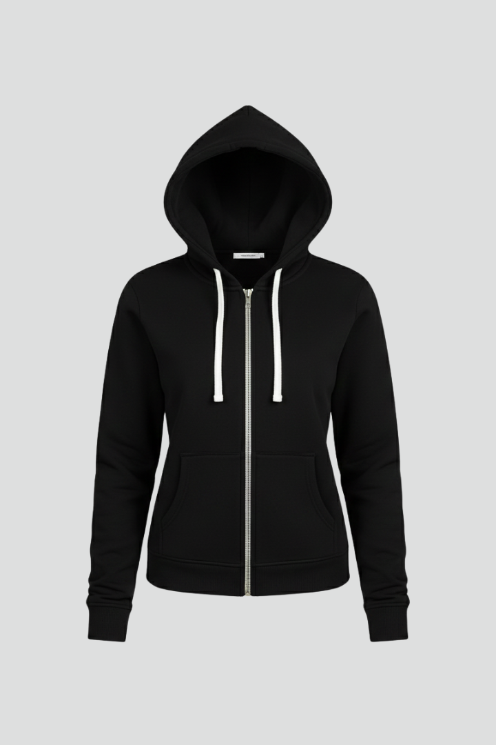 Olive | Dames Zip-Hoodie met Kapuze met Kordelzug en Frontzakken