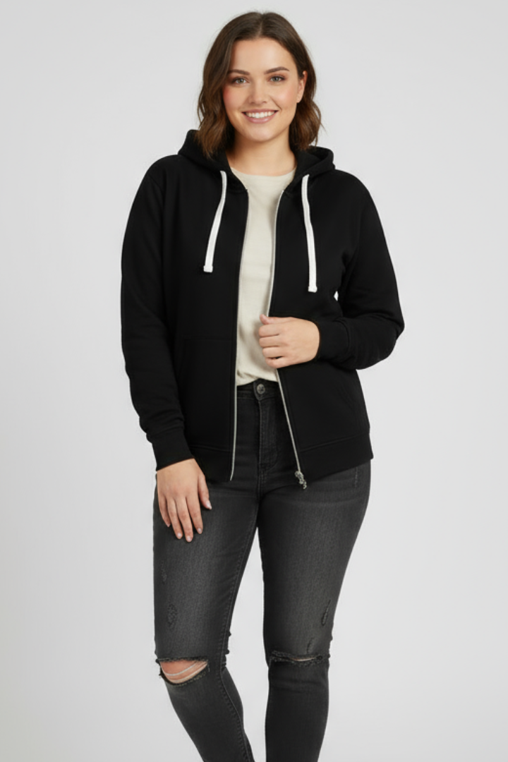 Olive | Dames Zip-Hoodie met Kapuze met Kordelzug en Frontzakken