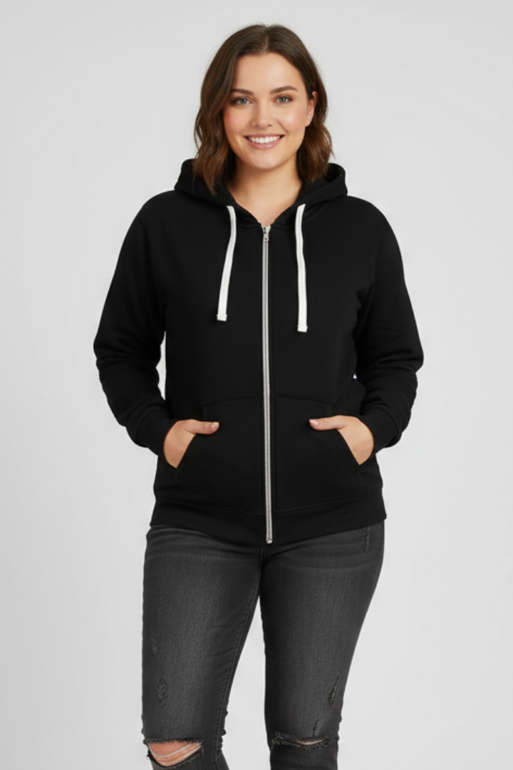 Olive | Dames Zip-Hoodie met Kapuze met Kordelzug en Frontzakken
