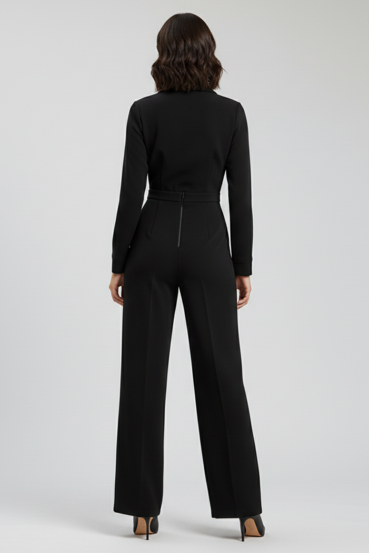 Josephine | Dames Kraag Wijd-Pijpen Getailleerde Jumpsuit