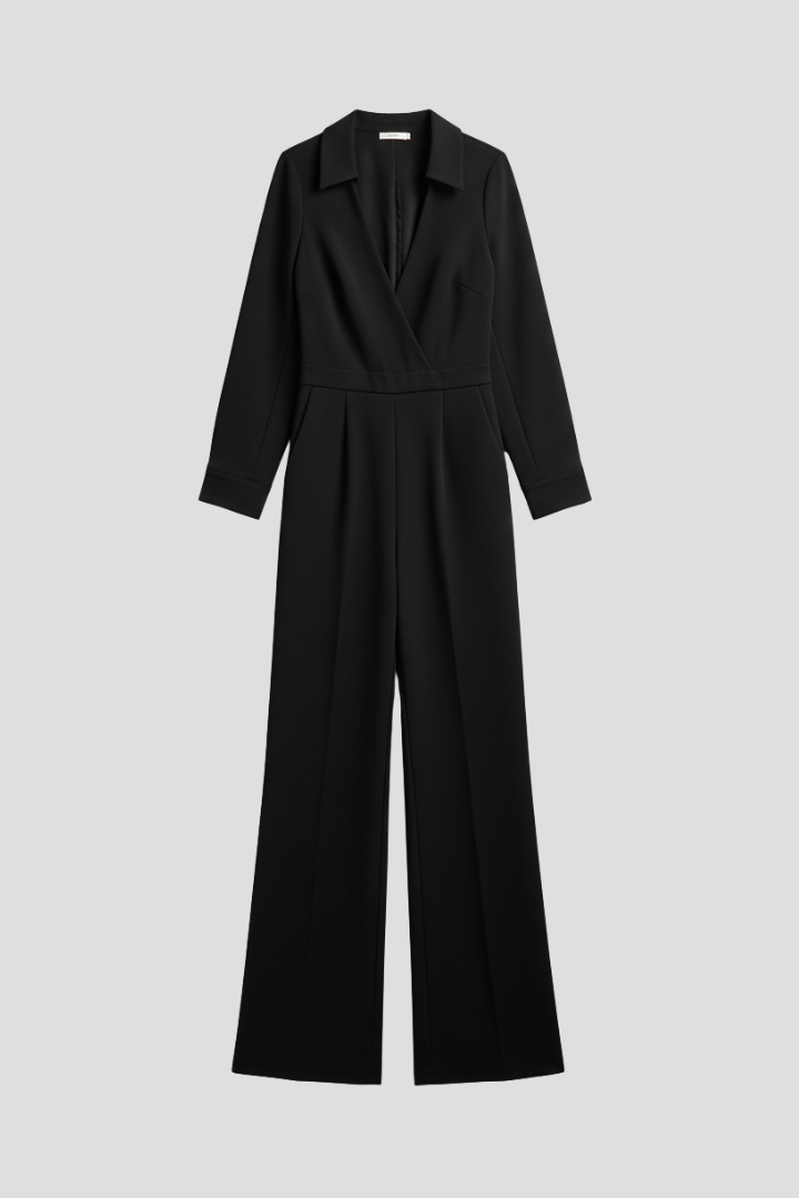 Josephine | Dames Kraag Wijd-Pijpen Getailleerde Jumpsuit
