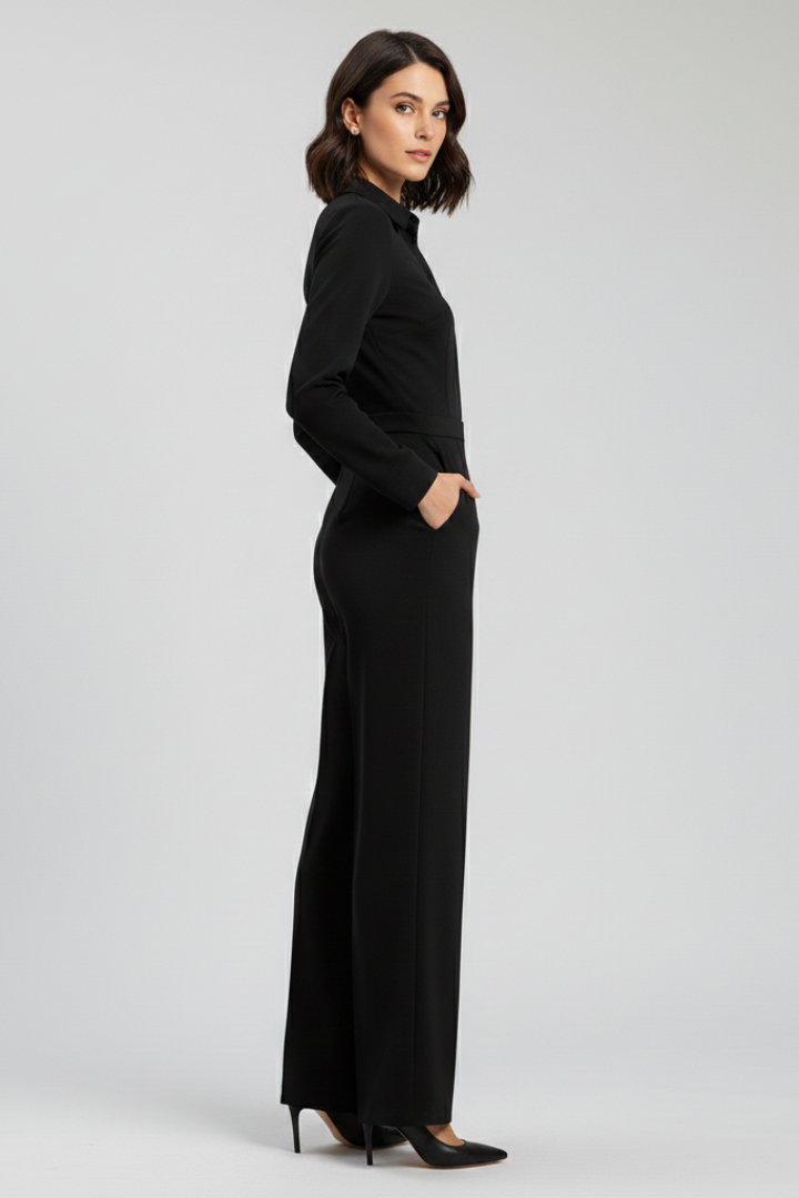 Josephine | Dames Kraag Wijd-Pijpen Getailleerde Jumpsuit