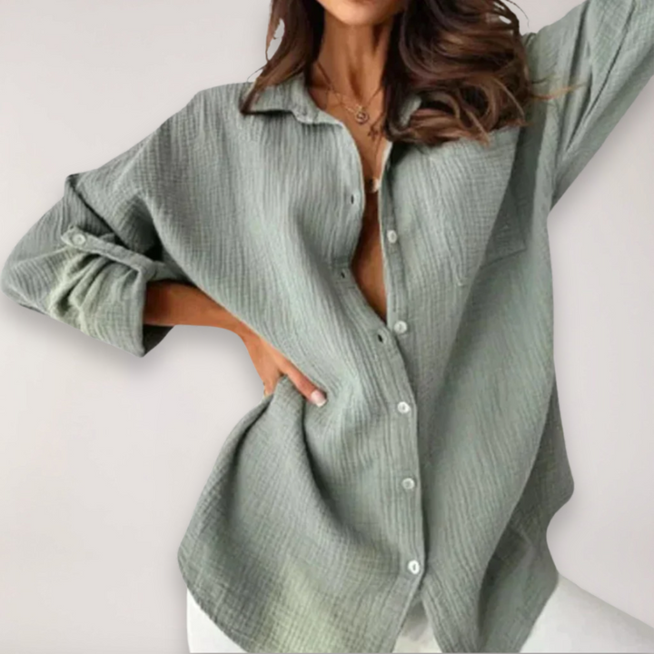 Olivia | Dames Button-Front Shirt Met Opgerolde Mouwen