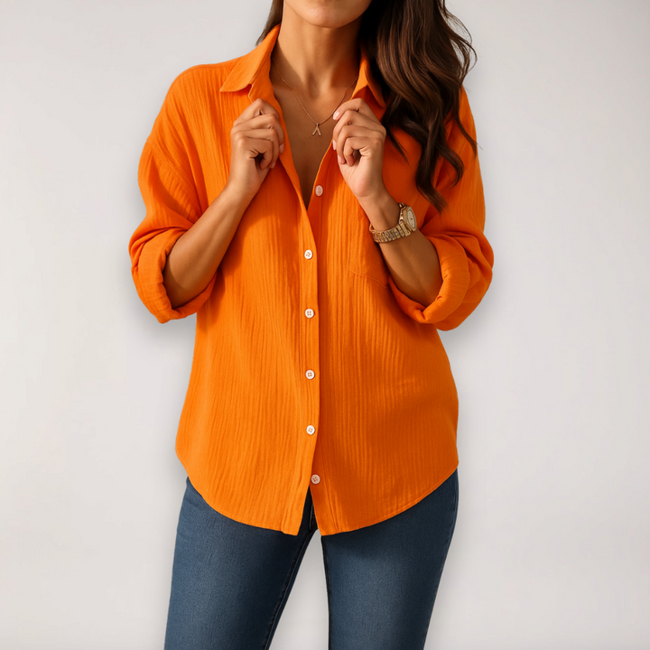 Olivia | Dames Button-Front Shirt Met Opgerolde Mouwen