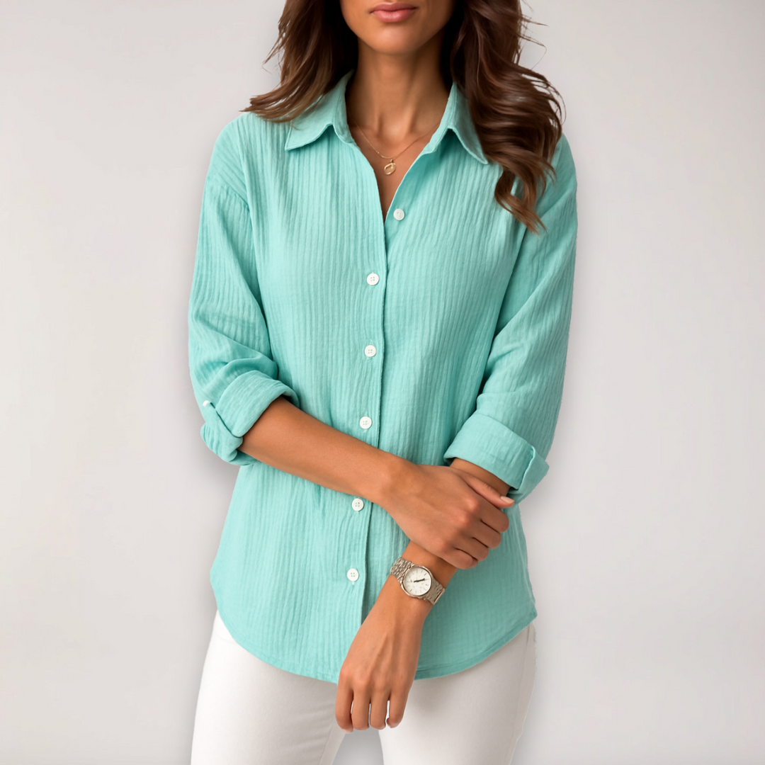 Olivia | Dames Button-Front Shirt Met Opgerolde Mouwen