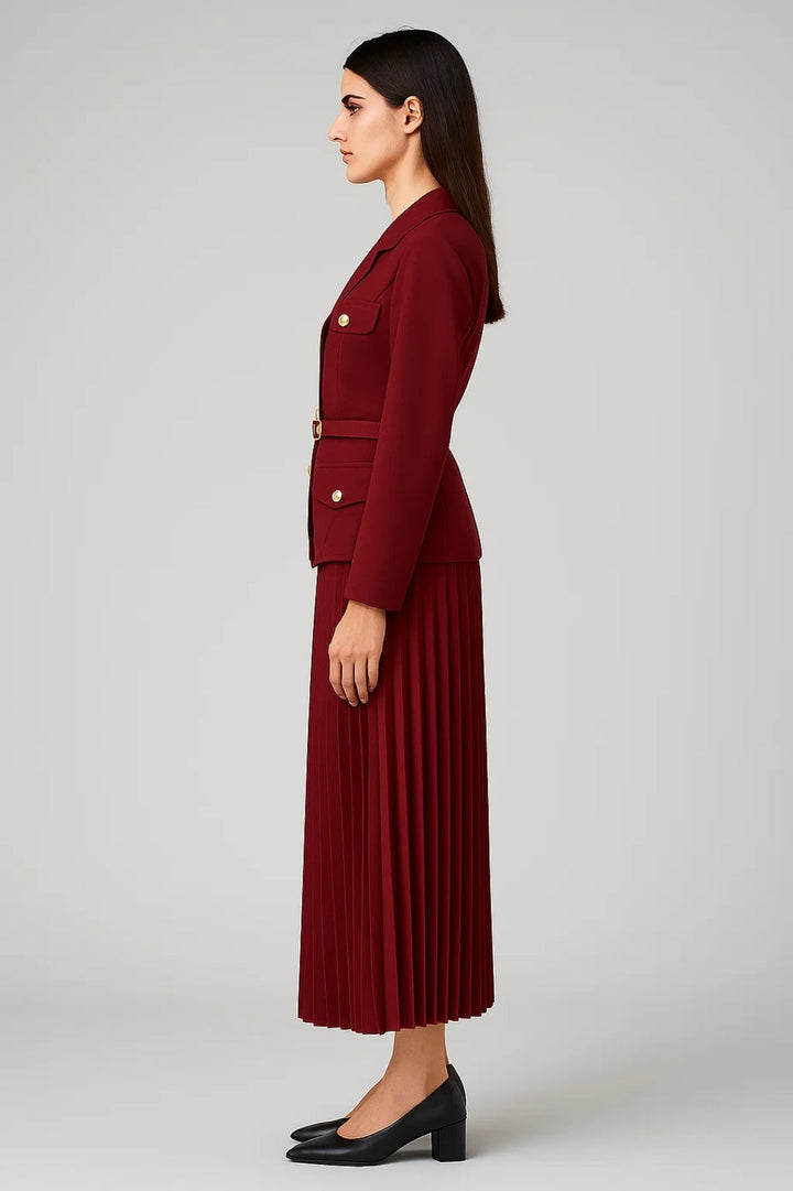 Callie | Dames Dubbelrijige Blazer Met Geplooide Rok Set