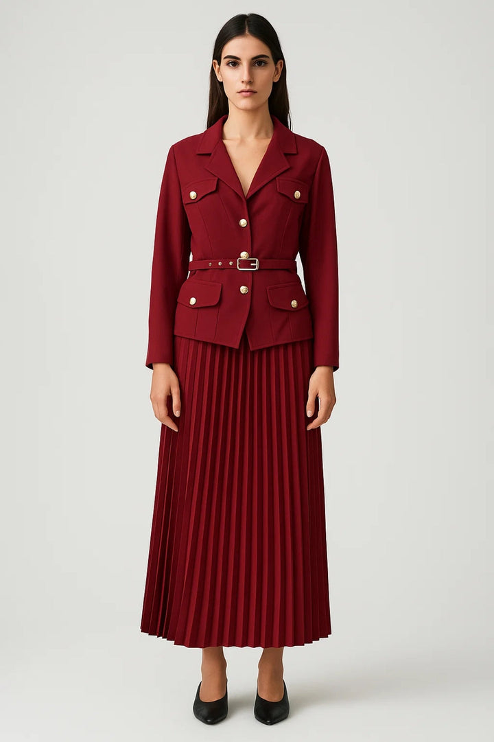 Callie | Dames Dubbelrijige Blazer Met Geplooide Rok Set