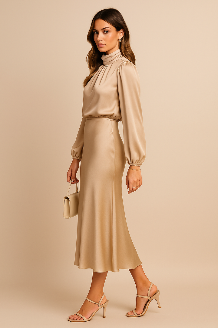 Andrea | Dames Midi-jurk met Hoge Halsstijl