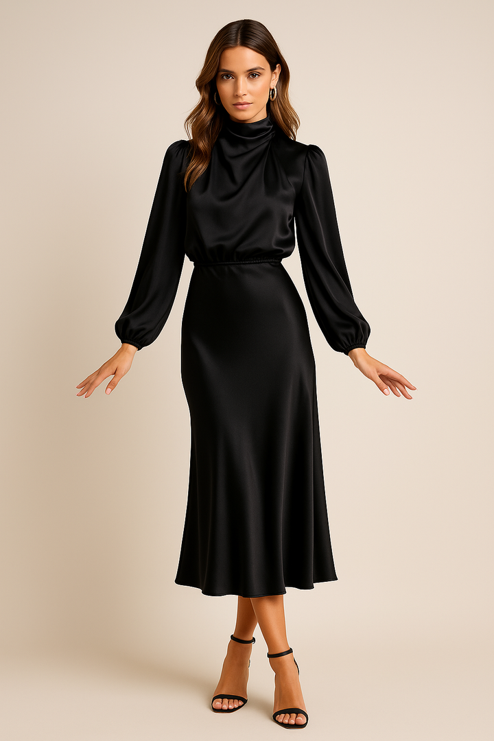 Andrea | Dames Midi-jurk met Hoge Halsstijl