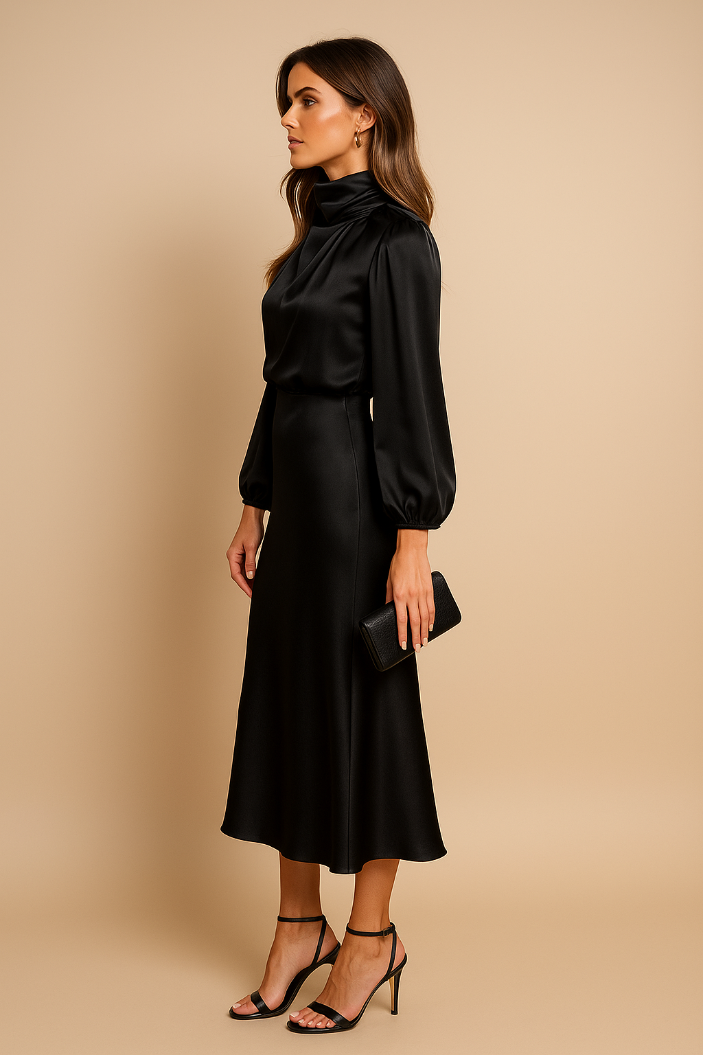 Andrea | Dames Midi-jurk met Hoge Halsstijl