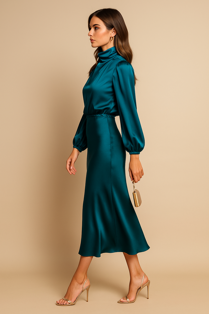 Andrea | Dames Midi-jurk met Hoge Halsstijl