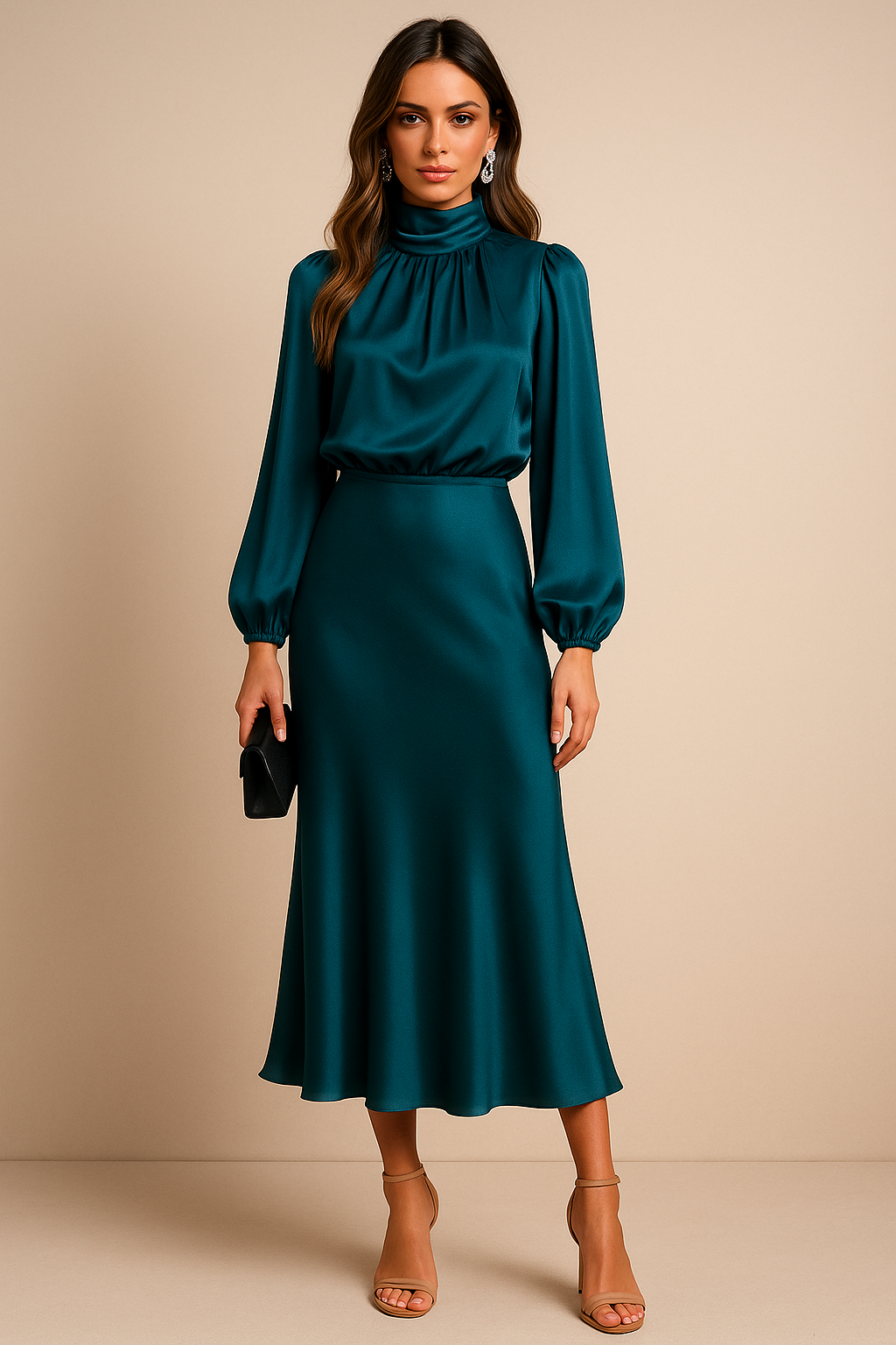 Andrea | Dames Midi-jurk met Hoge Halsstijl