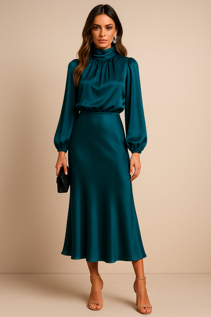 Andrea | Dames Midi-jurk met Hoge Halsstijl