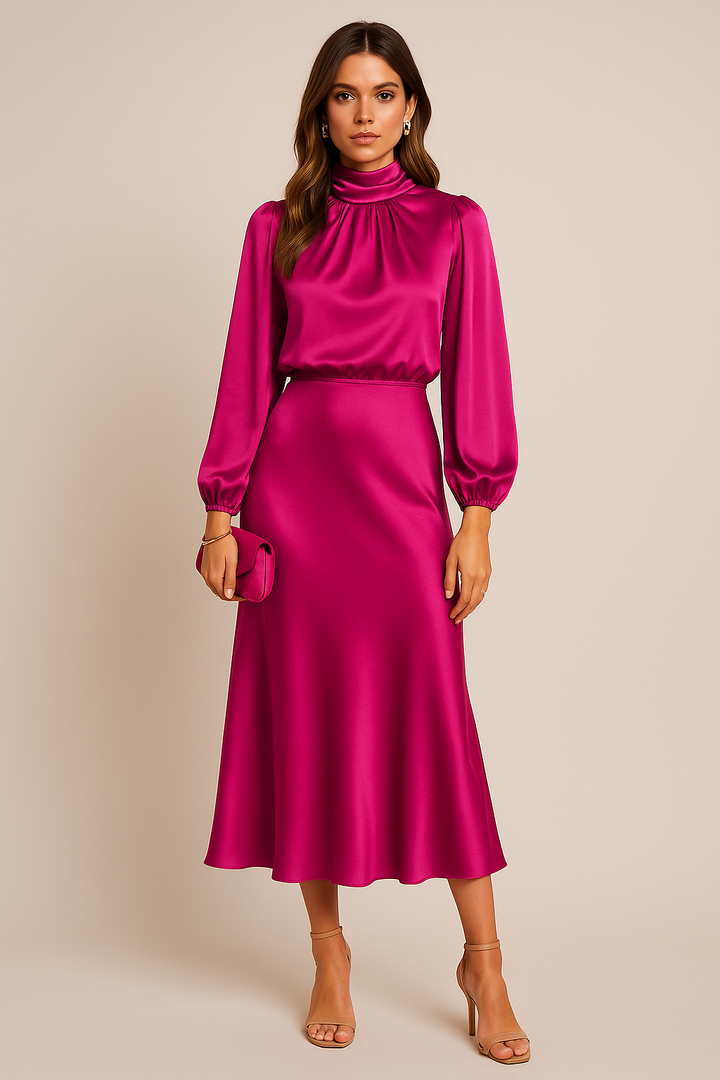 Andrea | Dames Midi-jurk met Hoge Halsstijl