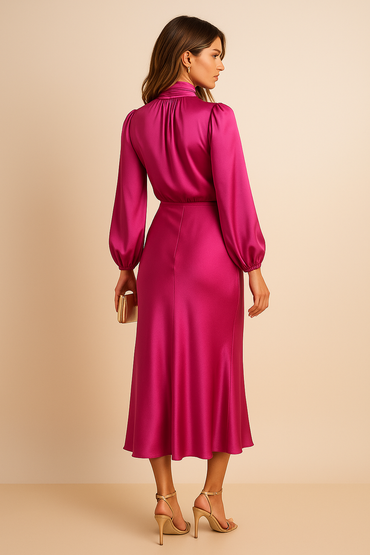 Andrea | Dames Midi-jurk met Hoge Halsstijl