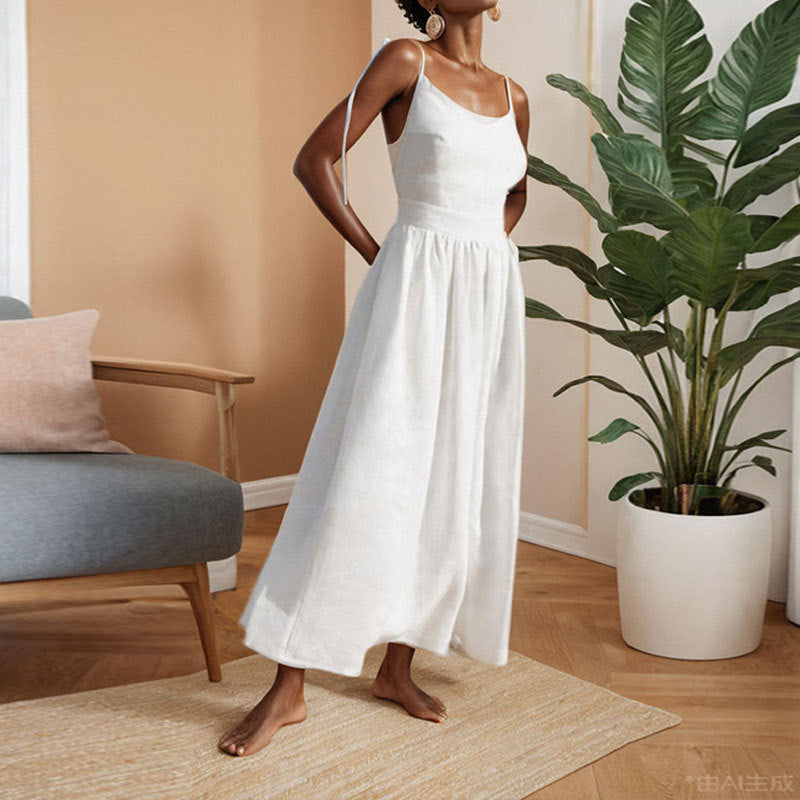 Gabriella | Dames Midi Jurk V-Hals Open Rug Met Split