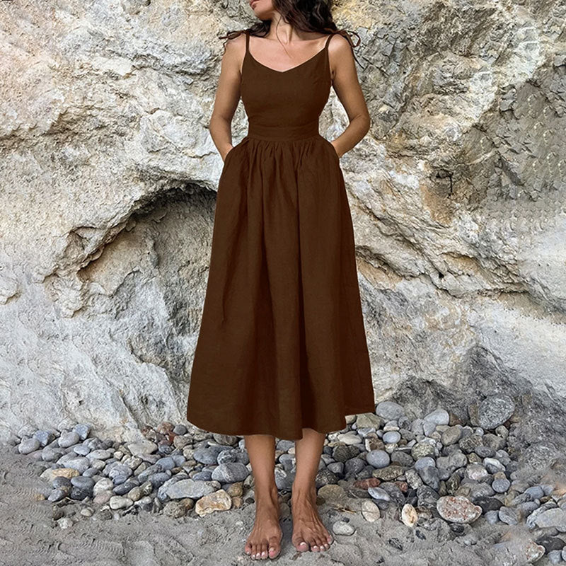 Gabriella | Dames Midi Jurk V-Hals Open Rug Met Split