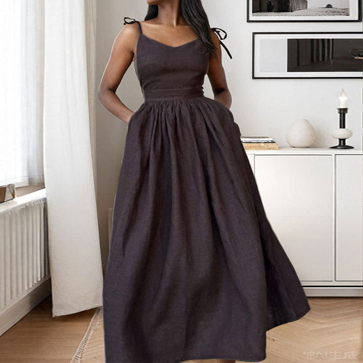 Gabriella | Dames Midi Jurk V-Hals Open Rug Met Split
