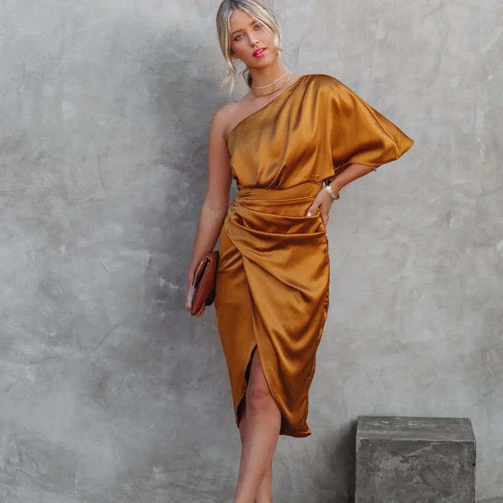 Faye | Dames One-Shoulder Mini Jurk Wrap Stijl