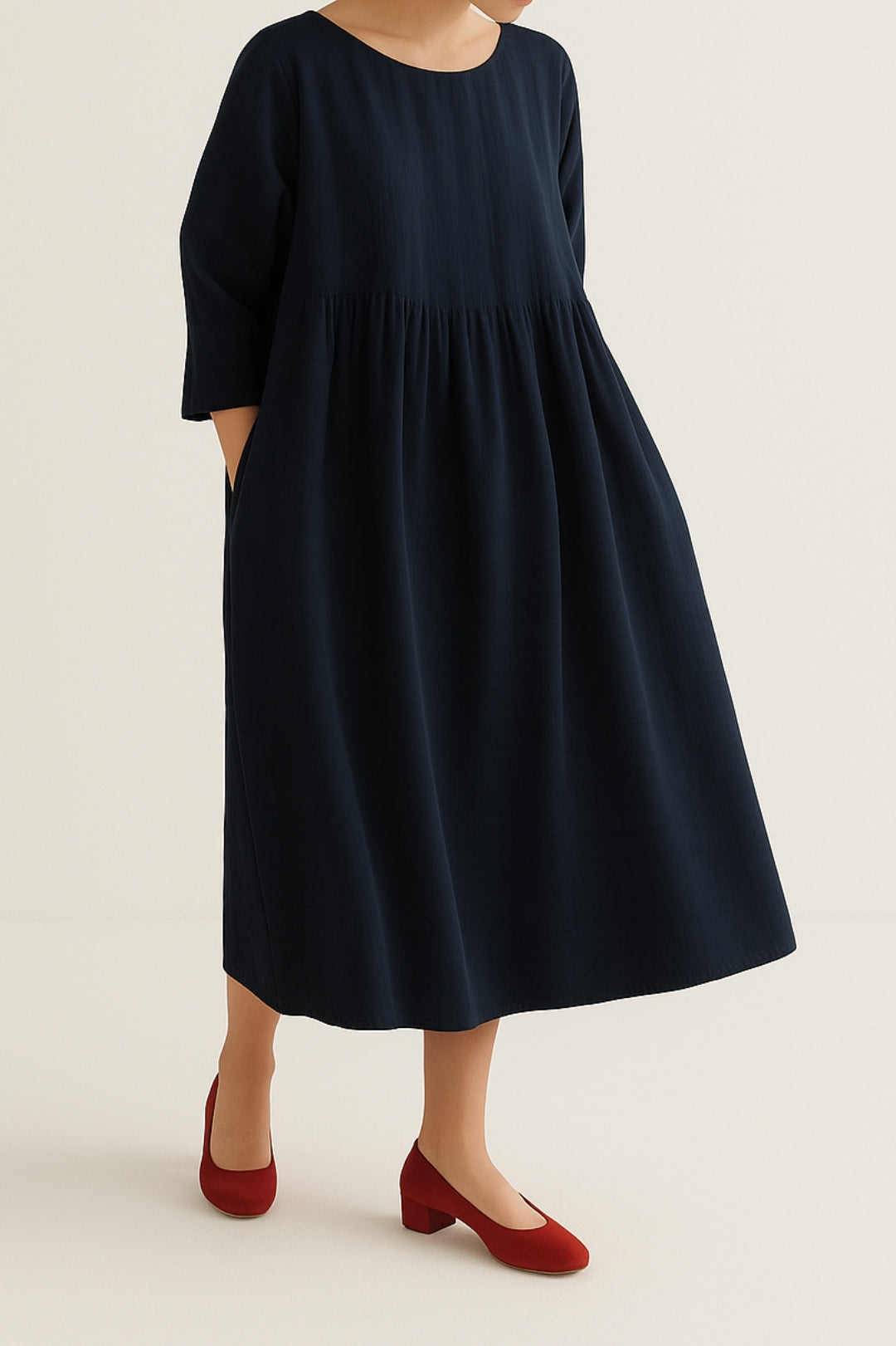 Blake | Dames Midi Jurk Relaxed Fit met Voorplooien