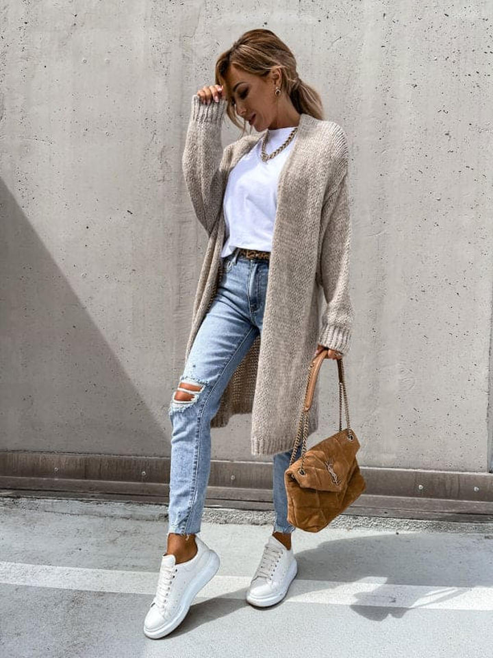 Gabriella | Dames Lange Gebreide Cardigan met Open Voorzijde