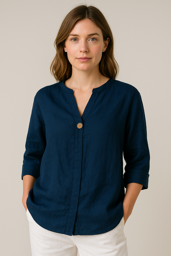 Sydney | Dames V-Hals Blouse Met Knopdetails Relaxed Fit